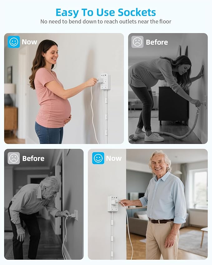 Short Power Strip 2FT - Flat Wall Extension Cord with 4AC Outlet and 3 USB Ports(1 Type C), Multi Plug Outlet Extender Small Surge Protector for Home Office Dorm, White