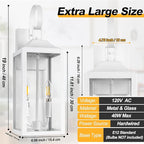 19" White Outdoor Wall Lantern 2-Light, Large Modern Wall Sconce Light Fixture, Industrial Porch Light with Glass, Waterproof Farmhouse Exterior Lamp