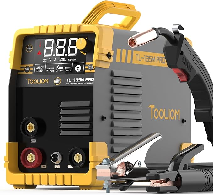 TOOLIOM 135A Gasless Flux Core MIG Welder 110V MIG Welder Flux MIG/Lift TIG/Stick 3 in 1 Welding Machine IGBT DC Inverter with LCD Display