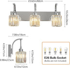 3-Light Crystal Vanity Light, Modern Chrome Bathroom Wall Sconce with K9 Crystal Shades, 23.62" Long Over Mirror Lighting for Vanity, Makeup, Hallway, Elegant & Durable