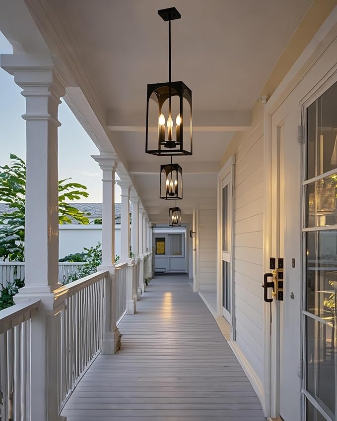 VINLUZ Modern Oil Rubbed Bronze Chandelier 3 Light Dining Room Light Fixture with Clear Glass Shade Industrial Outdoor Pendant Lights for Entryway Hallway Porch