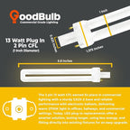 GoodBulb 13 Watt CFL Light Bulbs 2 Pin GX23 Base 2700K Soft White 13W High Output 800 Lumens Single Tube Compact Fluorescent Light Bulbs Plug-in 10 Pack