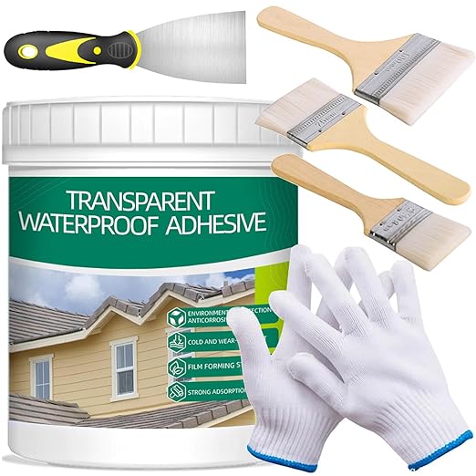 1Kg/36Fl.oz Transparent Waterproof Coating Invisible Waterproof Agent Set with Indoor&Outdoor Insulating Sealant with Wooden Brush Putty Knife Cut Resistant Work Gloves