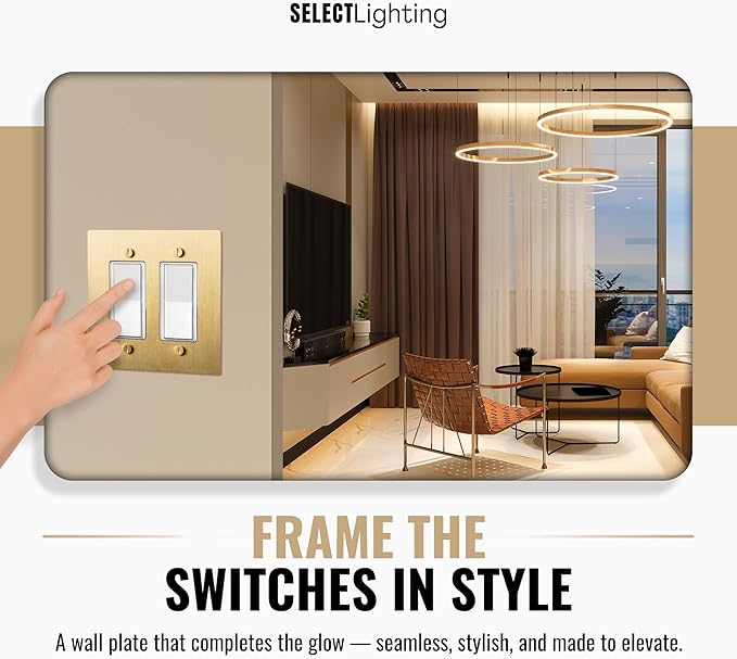 2-Gang Satin Brass Wall Plate, Electrical Receptacle Wall Outlet Faceplate, GFI/Rocker Decorator Light Switch Cover