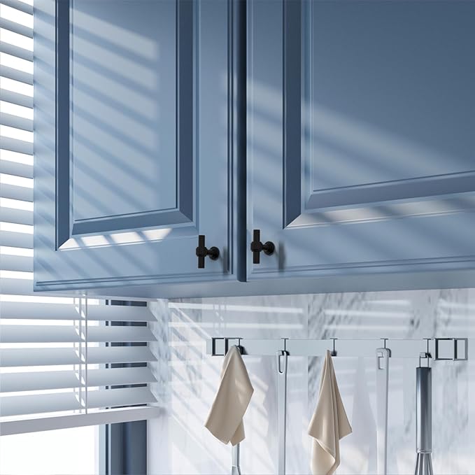 Amerdeco 10 Pack Matte Black Cabinet Knobs 1.46 Inch(37mm) Single Hole Cabinet Handles Rectangle Dresser Knobs Drawer Knobs and Pulls for Bathroom Cabinets ZH0069