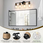 4-Light Bathroom Light Fixtures, Coastal Vanity Lights with Crystal Glass Shade, Black Bathroom Wall Lamp for Mirror Kitchen Hallway Bedroom