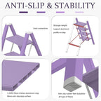 Lightweight Folding Step Ladder Household, Aluminum 4 Step Ladder Foldable for Home, Sturdy Step Stool for Adults 330 Lbs - Purple