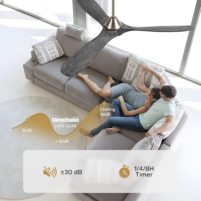 60 Inch Smart Outdoor Ceiling Fans with Light Alexa/Tuya App/Remote Control, Modern Gray Wood DC Ceiling Fan with Dimmable Led Light, Damp-rated Exterior Ceiling Fan for Patios Gazebo Bedroom Office