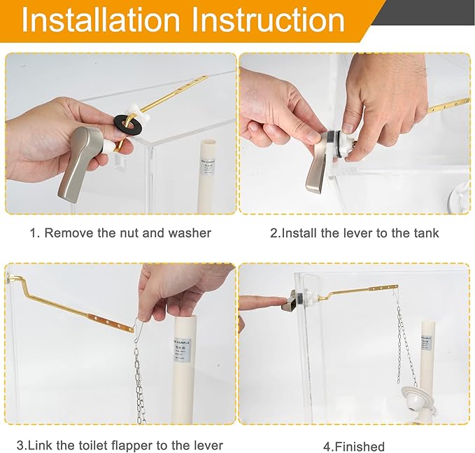 Hibbent Universal Metal Side Mount Toilet Handle Replacement Kit, Brass Toilet Flush Tank Lever with Stainless Steel Flapper Chains for Most Toilets, Brushed Nickel Finish