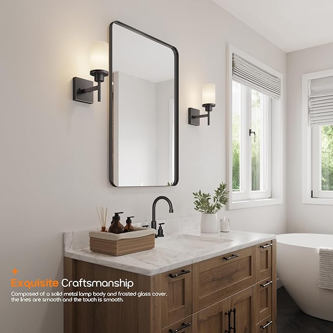 Wall Lights Over Mirror Bathroom Vanity Light Fixtures with White Frosted Glass Shade, Wall Sconces for Porch, 2 Pack Oil Rubbed Bronze T001ORB-L1-P2