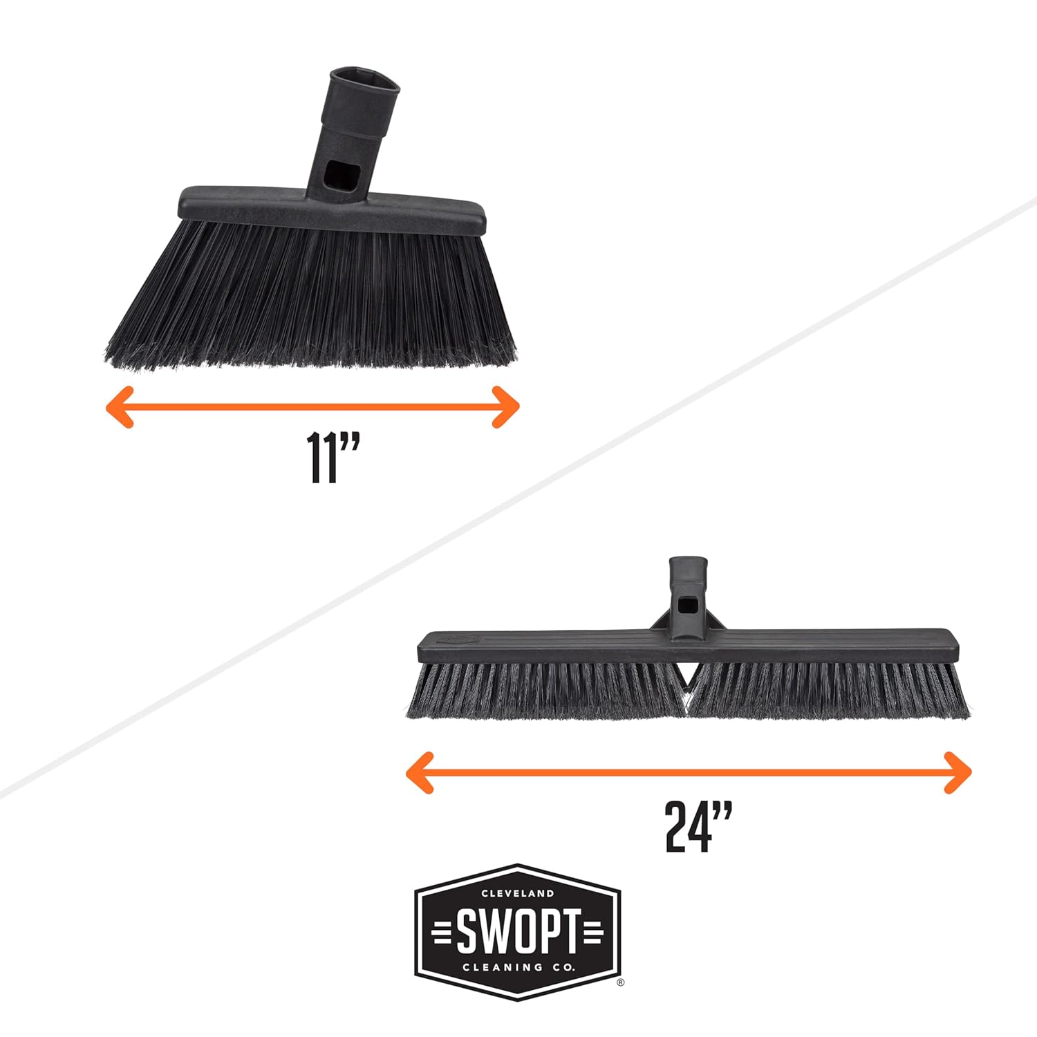 SWOPT 24” Push Broom, Angle Broom + 48” and 60" Steel Handles, Standard Combo — Cleaning Heads with Long Handles Interchangeable with All SWOPT Cleaning Products — Indoor/Outdoor, Black
