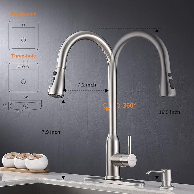 Touch Kitchen Faucet,KEER Smart Kitchen Sink Faucet with Pull Down Sprayer, Touch on Activated Kitchen Bar Sink Faucet Brushed Nickel, Stainless Steel (Brushed Nickel)