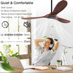 52" Wood Ceiling Fan No Lights with Remote Control,Wooden 3 Blades Ceiling Fans Without Light for Patio,Garage,Living Room,Bedroom,Office,Indoor/Outdoor(Black+Dark Walnut)