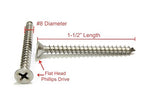 Bolt Dropper #8 X 1-1/2'' Stainless Steel Flat Head Phillips Wood Screw, (100 pc), 18-8 (304) Stainless Steel Sheet Metal Screws - Type A Point, Plain Finish