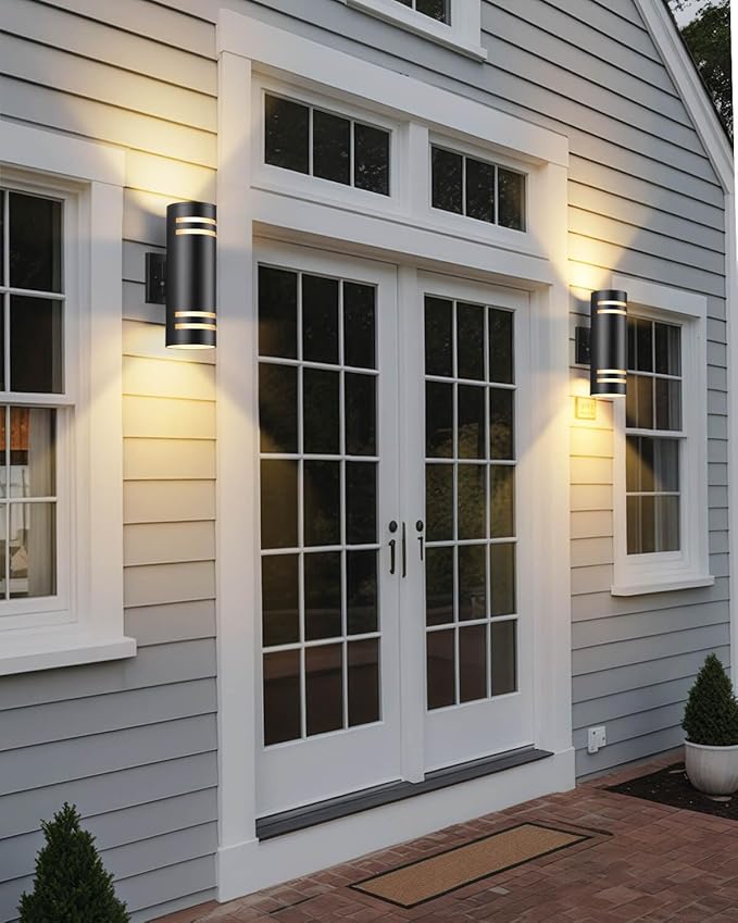 SHIMR Modern Outdoor Wall Lights Dusk to Dawn, Aluminum Outdoor Light Fixture with LED Bulbs, Black Cylinder Outdoor Sconce Up and Down Outside Lights for House Porch Garage, ETL Listed