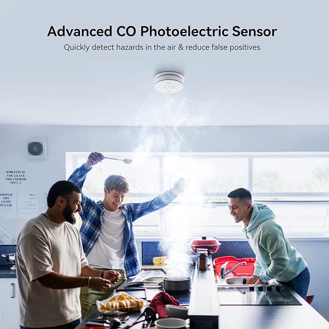 Smoke and Carbon Monoxide Detector Combo with Voice Alert, Dual Sensor Fire and CO Alarm with LED Light and Test Button, Auto Check, Battery Operated, UL 217 & UL 2034 Standards, 5 Pack