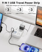 6 USB(3 USB C) Power Strip- Travel Power Strip with 6 USB Desktop Charging Station 24W/4.8A and 3 Outlets, 5Ft Flat Plug Braided Extension Cord, Non Surge Protector for Cruise Ship Travel Office Dorm