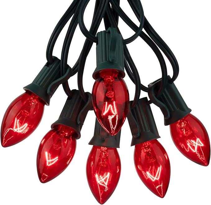 50-Pack C7 Replacement Christmas Light Bulbs, C7 Commercial Grade Incandescent Light Bulbs for Outdoor Indoor Holiday Christmas String Lights, E12 Candelabra Base, 5 Watt