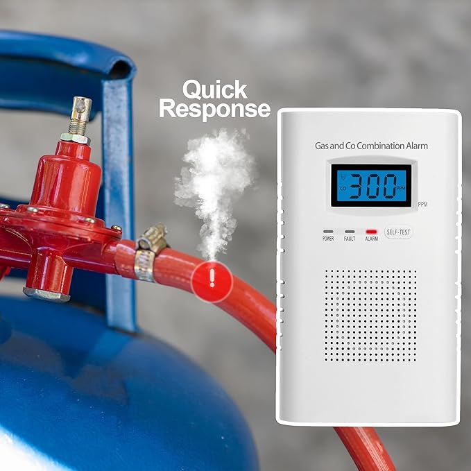 2 Pack Combination Gas & Carbon Monoxide Detectors - Plug in CO Alarm & Natural Gas Detector with Digital Display, CO Detector & Combustible Gas Detector for Home, Easy to Read