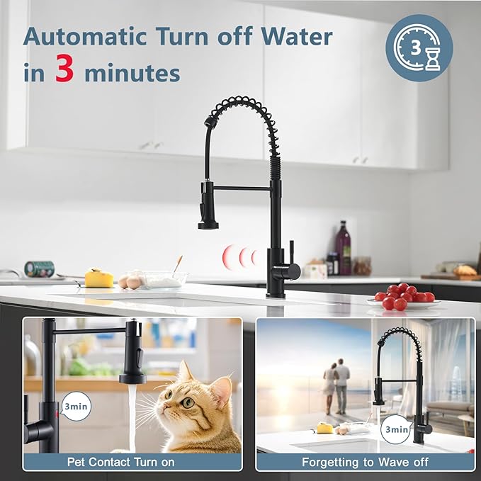 GIMILI Glossy Black Touchless Kitchen Faucets with Pull Down Sprayer Single Handle Spring Kitchen Faucet