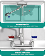 Commercial Kitchen Faucet Heavy Duty Wall Mount Sink Faucet, 8 Inch Center 25 Inch Commercial Kitchen Faucet with Pre-Rinse Sprayer （Grey） and 10 Inch Add-On Spout for 1,2,3 Compartment Sinks