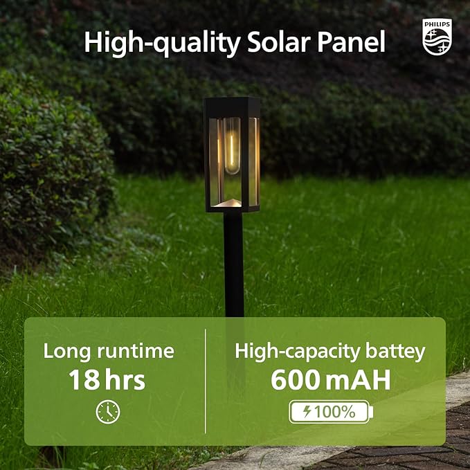 Philips 8 Packs Solar Pathway Lights Outdoor, Glass Metal Led Garden Landscape Lightings, 3000K Warm White, Waterproof for Decor Yard, Walkway, Patio, Driveway, Lawn