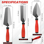 SHALL 3-Piece Masonry Tools Set, 6’’ Margin Trowel, 5.5’’ Pointing and 7’’ Gauging Trowel with Soft Grip Handle, Bricklaying Hand Tool for Concrete, Cement, Plaster, Tile Construction Projects