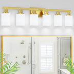 6 Light Gold Bathroom Vanity Light, Gold Bathroom Light Fixtures, 38" Modern Brushed Gold Vanity Lighting Fixtures for Bathroom Over Mirror, Gold Sconces Wall Lighting for Bedroom Living Room