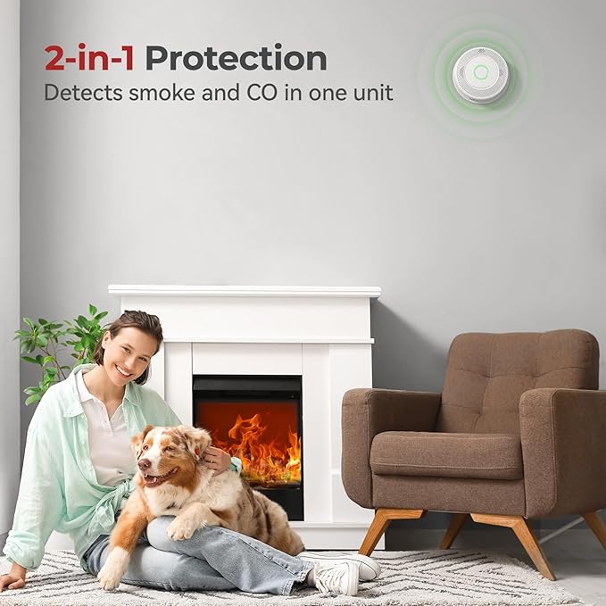Smoke & Carbon Monoxide Detectors 10-Year Battery, Photoelectric Sensor & Test-Silence Button - UL217-9th Listed Fire Alarms for Home Safety (4 Pack)