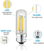 3.2 Inch 3000K Warm White E26 LED Bulb 60 Watt Equal, AC 120V 600LM Edison Bulbs Dimmable, 6W T10 T30 Tubular Filament Light Bulbs Clear Glass for Fan Pendant Wall Light, UL Listed-4 Pack