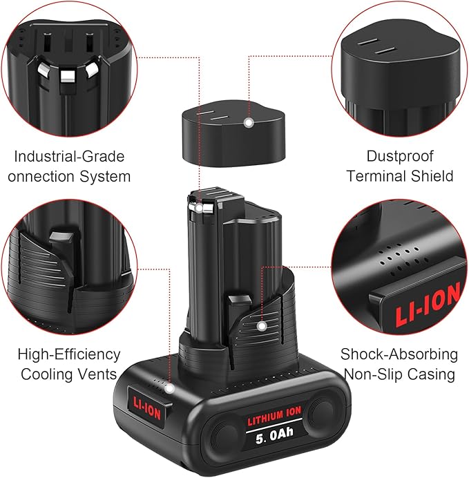 Mrupoo 2-Pack 5.0Ah Replacement Battery Compatible with Milwaukee M12 Battery 12V Lithium-Ion – Works with 48-11-2460, 48-11-2412, 48-11-2401 Cordless Tools