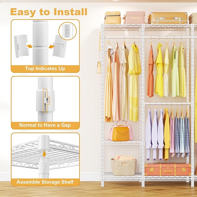 Ulif H50 Extra Large Clothes Rack, Heavy Duty Garment Rack, Freestanding Portable Closet, Clothing Racks for Hanging Clothes, Wardrobe Closet 89.8'' W x 15.8" D x 76.4" H, Max Load 1400 Lbs, White