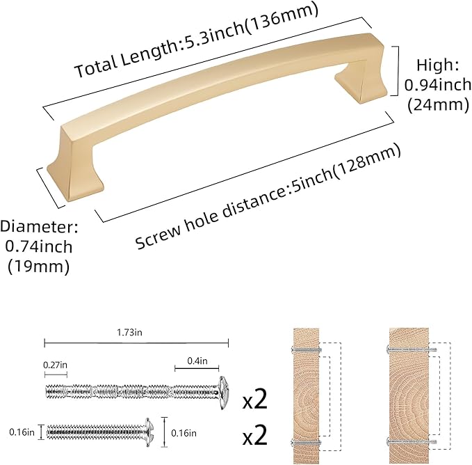 COTYKILEY 10 Pack 5 Inch(128mm) Brushed Gold Kitchen Cabinet Pulls Kitchen Cabinet Handles Cabinet Hardware