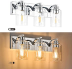 3-Light Bathroom Light Fixtures Modern Chrome Vanity Lights for Bathroom Lighting Fixtures Over Mirror with Clear Glass Shade for Cabinet Mirror Bedroom Hallway