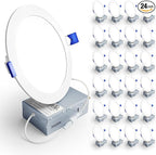 Ensenior 24 Pack 6 Inch LED Recessed Light, Dimmable, 3500K Neutral White, 1050LM High Brightness, 12W 120V, Damp Rated, Ultra-Thin Canless Wafer Ceiling Light - ETL & FCC & IC