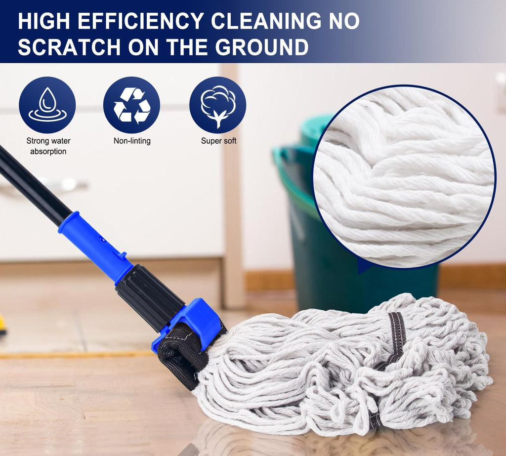 KeFanta Heavy Duty Mops for Floor Cleaning,60" Commercial Industrial Mop with Long Handle, Looped-End String Cotton Wet Mop for Home, Kitchen, Garage, Office and Concrete/Tile Floor