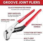 ARROW Groove Joint Pliers, 12" Adjustable Water Pump Pliers with 7 Jaw Positions, Serrated Jaws and Comfort Dip-grip Handle, Ideal for Plumbing Repair and Home Maintenance