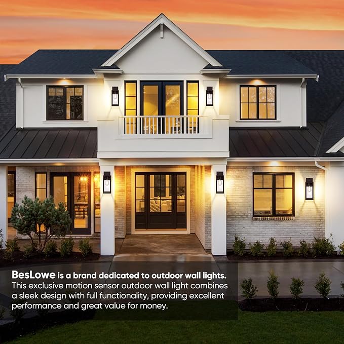 BesLowe Upgraded Motion Sensor Outdoor Wall Lights, 15” Dusk to Dawn Porch Lights Outdoor Wall Sconce Lanterns, 3 Lighting Modes Exterior Lighting Fixtures, Brown Outside Lights for House, 2-Pack