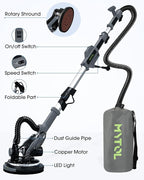 Drywall Sander, 7.2A Electric Drywall Sander with Vacuum Dust Collection, LED Light, 6 Variable Speed Digital Display 900-1800RPM, Foldable & Extendable Handle (GREY)