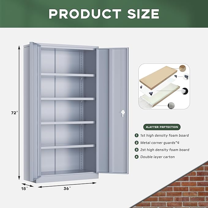 Greenvelly Metal Storage Cabinet with Locking Doors, 72" Dark Grey Lockable Storage Cabinet with Adjustable Shelves, Steel Tool Cabinets for Home Office, Garage (36" x 18")