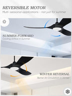 52 inch Black Ceiling Fan with Lights, Modern Propeller Ceiling Fan, Outdoor Black Solid Wood Ceiling Fans for Patio with Light, Reversible DC Motor High CFM for Porch, Exterior, Indoor