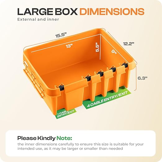 SockitBox – The Original Weatherproof Connection Box – Indoor & Outdoor Electrical Power Cord Enclosure for Timers, Extension Cables, Transformers, Power Strips, Lights, Tools & More – Large – Orange…