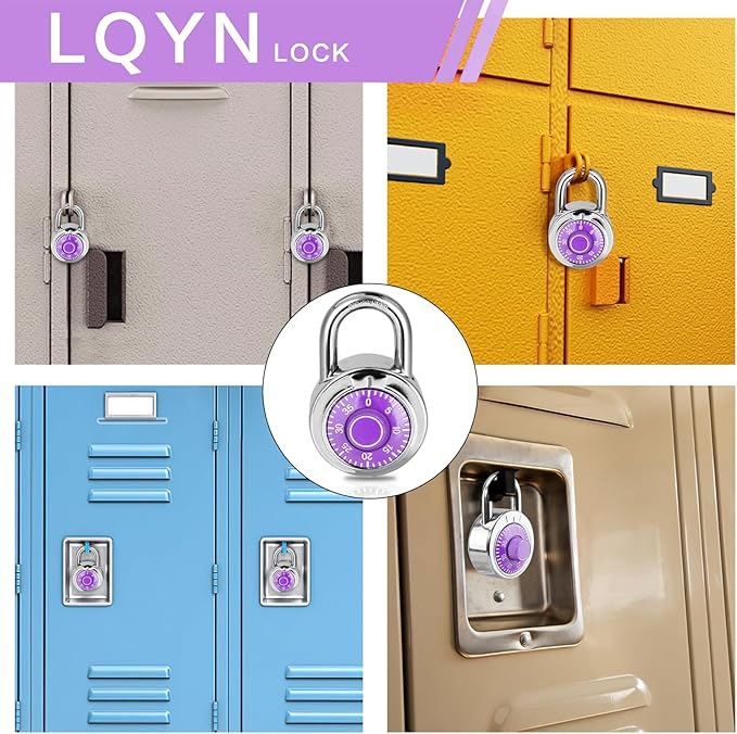 Combination Lock, LQYN Standard Dial Combination Lock, Pack of 48; Purple Turnplate, 2 in. Wide, Fixed Three Digital Combination, for School, Gym & Locker, Toolbox, Gate