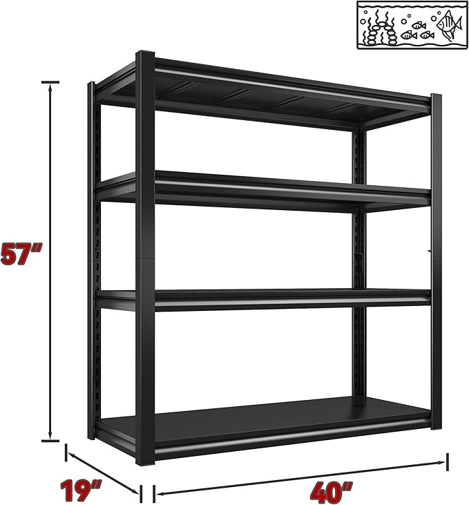 Raybee 40" W Garage Shelving 2000 LBS Storage Shelves 4 Tier Heavy Duty Shelving Adjustable Metal Shelves for Garage,Basement, Warehouse, 40" W x19 D x57 H