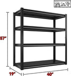 Raybee 40" W Garage Shelving 2000 LBS Storage Shelves 4 Tier Heavy Duty Shelving Adjustable Metal Shelves for Garage,Basement, Warehouse, 40" W x19 D x57 H