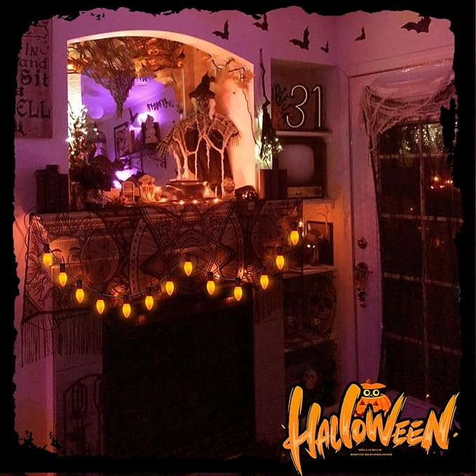 C9 Orange Replacement Bulbs, 25 Pack C9 Ceramics Orange Halloween Light Bulbs for Indoor Outdoor Patio Halloween Christmas String Lights, C9/E17 Intermediate Base Bulb, 7 Watt Incandescent Night Light