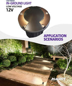 MALORY Brass Top Cover Landscape Well Lights,(6''H) 12V Low Voltage Outdoor In Ground Lights,Landscape Lighting for Pathway, Driveway and Garden (Two-Direction Turret, 10-Pack with Bulb)