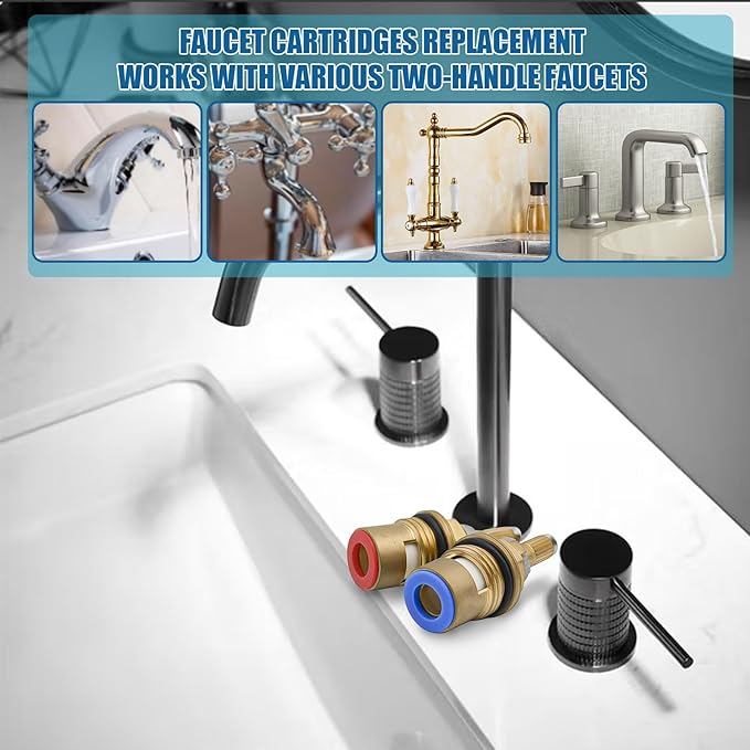 Faucet Cartridges Replacement Parts, Compatible with Kohler K-GP77005-RP & K-GP77006-RP Faucet Ceramic Valve, Hot and Cold Cartridges for Kitchen and Bathroom, 2 Packs, Brass