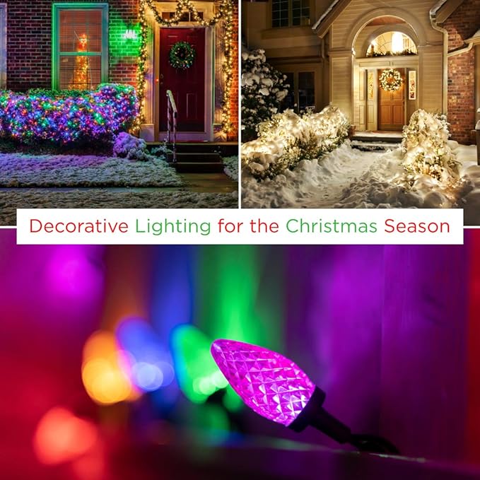 GoodBulb 7-Watt C9 Clear Holiday Light Bulbs Clear Incandescent Intermediate E17 Base 50 Lumens Warm White Color Christmas Holiday Decorations Pack of 25 Bulbs