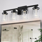 4-Light Bathroom Light Fixtures Over Mirror,Black Led Vanity Lighting Fixtures with 5CCT Dimmable LEDs,Clear Glass Shades &Wall Sconces Lighting Design for Bedroom,Livingroom